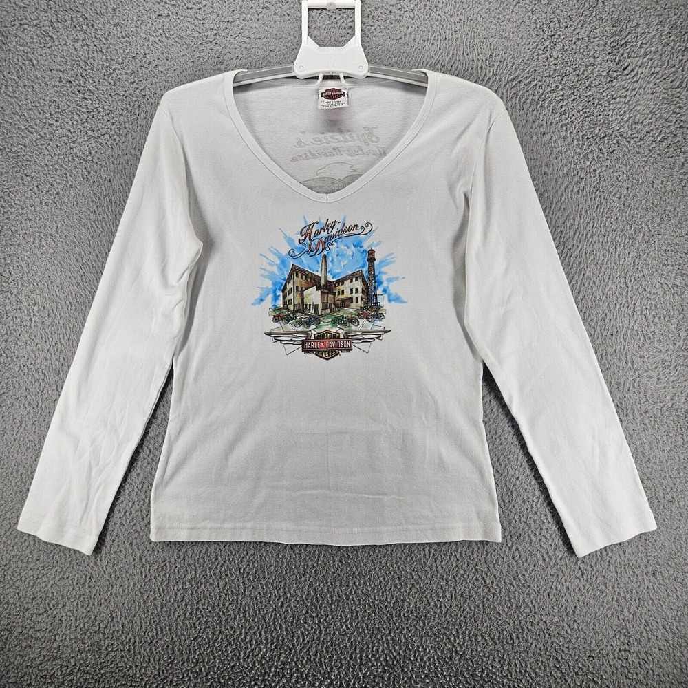 Harley Davidson Top Women's Size 2X Long Sleeve Cotton White - 2X